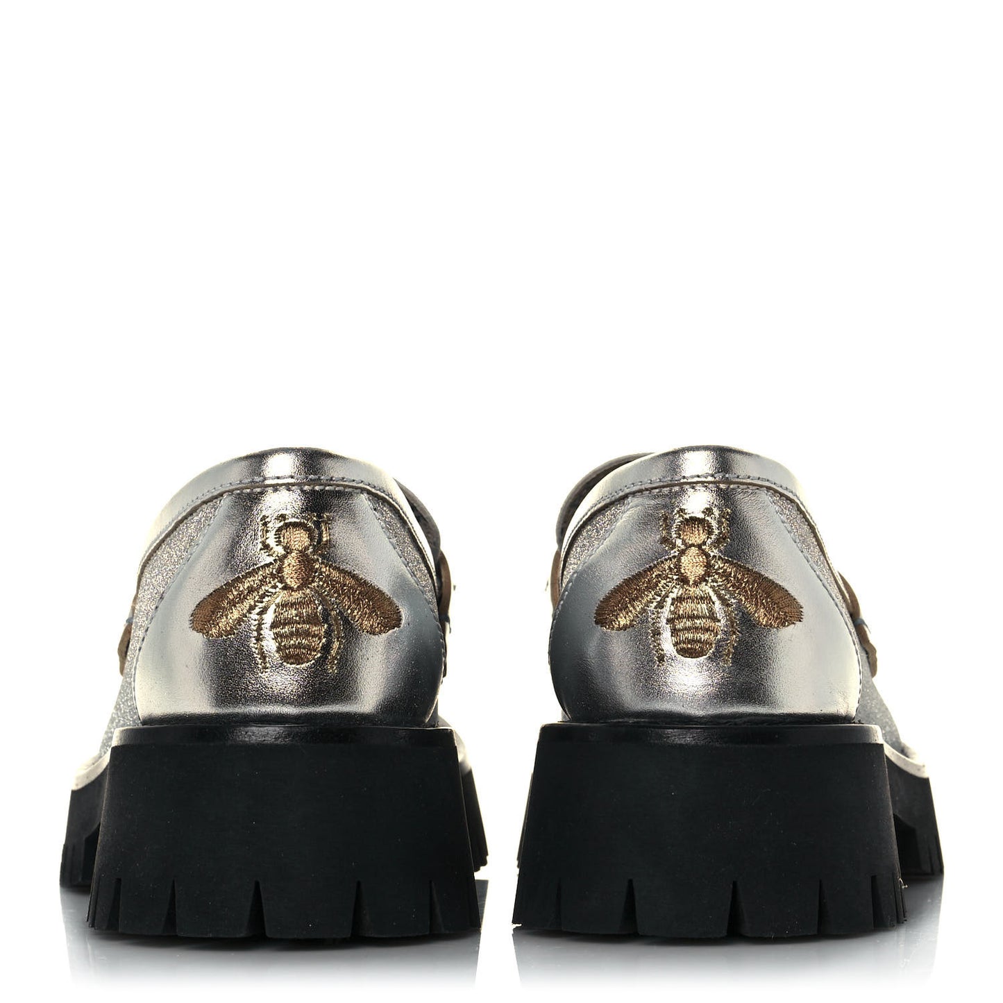 Mini Diamond Storm Silk Calfskin Womens Harald Horsebit 25mm Platform Loafers 36.5 Silver