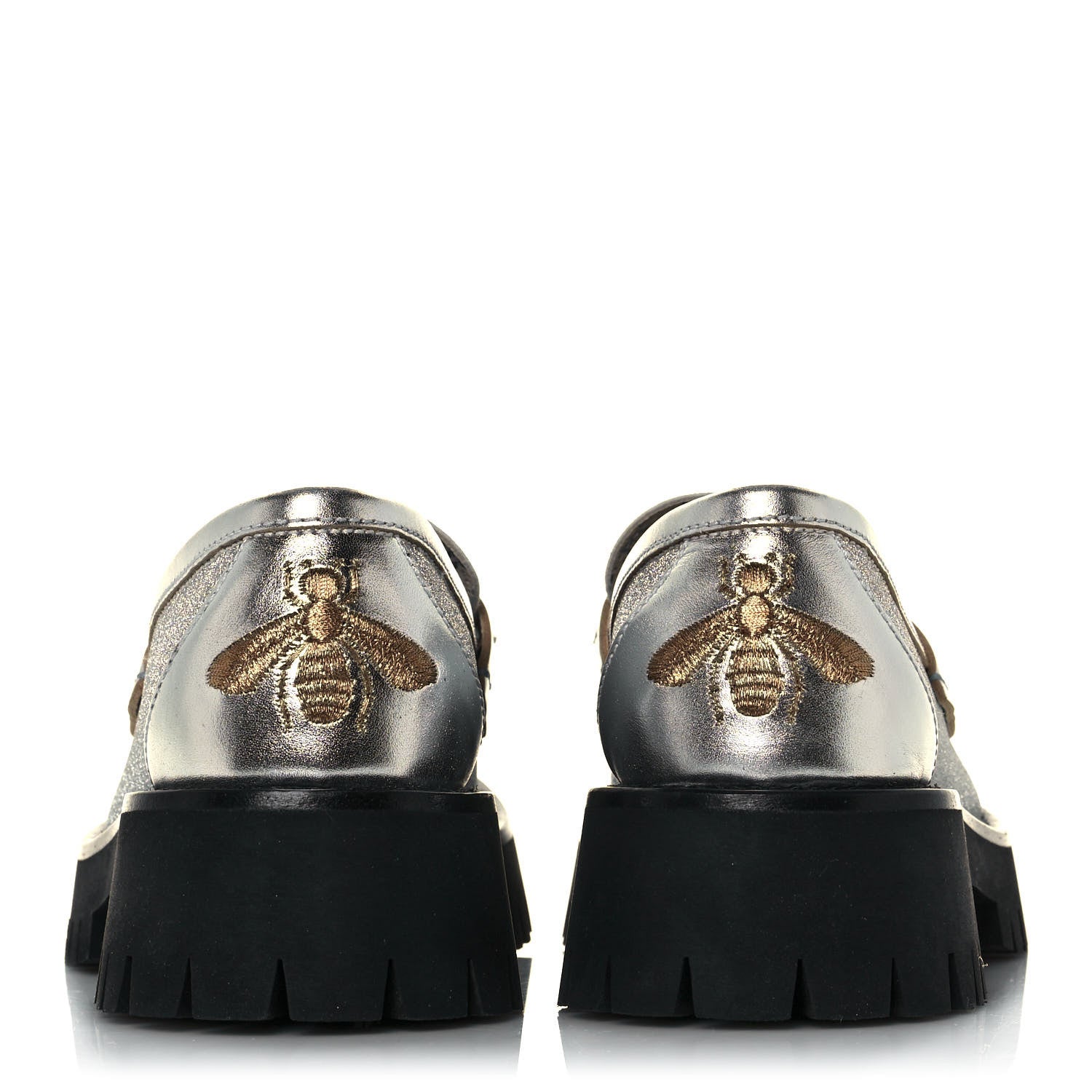 Gucci Mini Diamond Storm Silk Calfskin Womens Harald Horsebit 25mm Platform Loafers 36.5 Silver 5 of 11