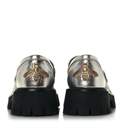 Gucci Mini Diamond Storm Silk Calfskin Womens Harald Horsebit 25mm Platform Loafers 36.5 Silver 5 of 11