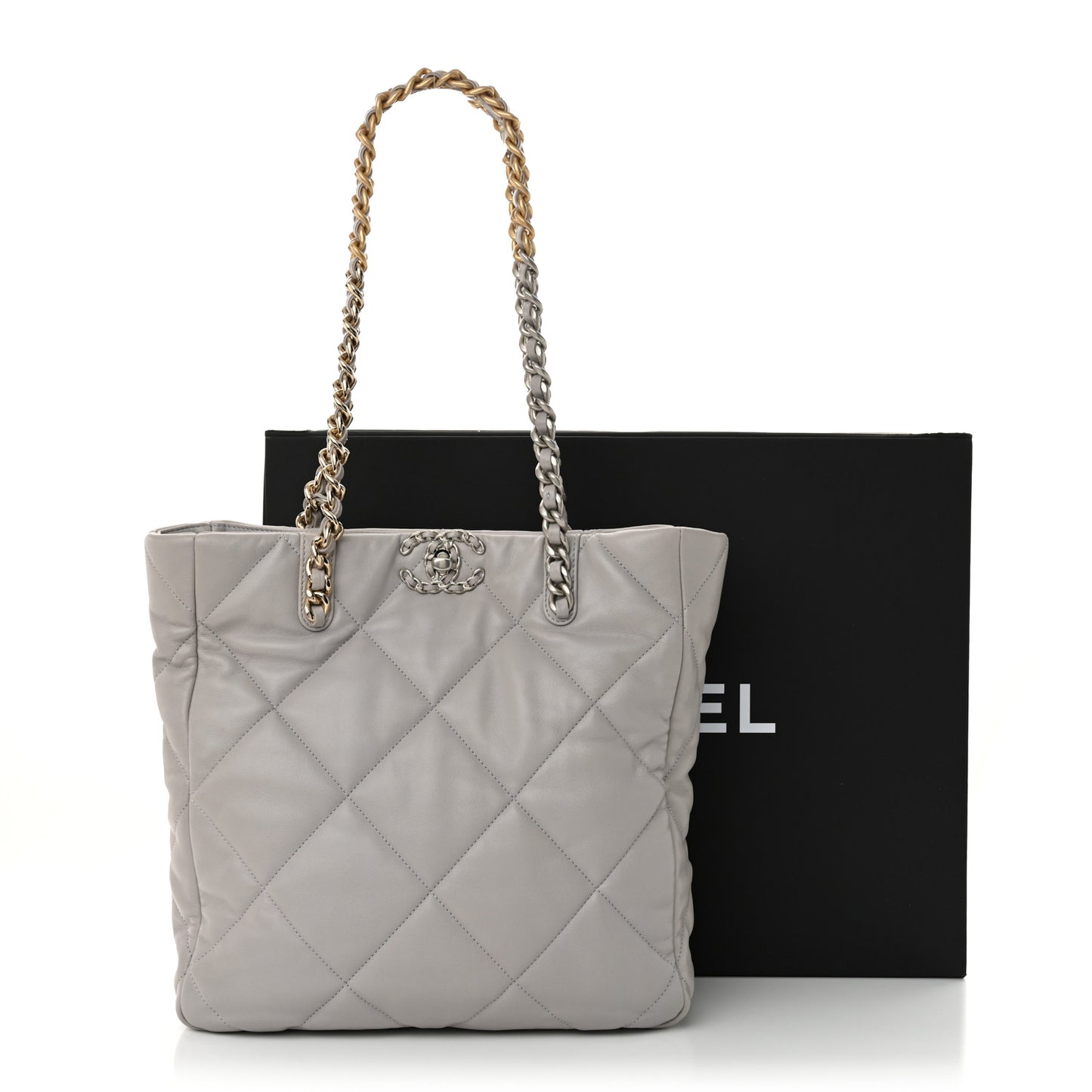 Lambskin Quilted Chanel 19 Shopping Bag Grey