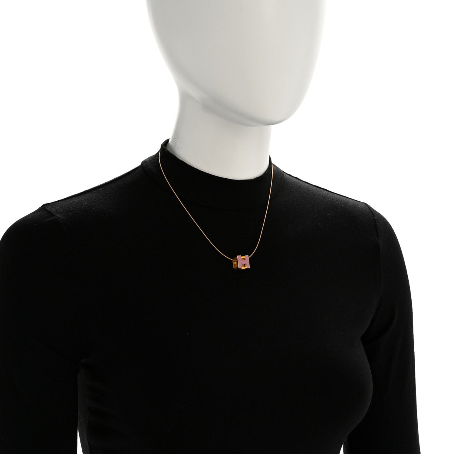 Hermes Gold Lacquered Cage d'H Pendant Necklace Rose Dragee 2 of 8