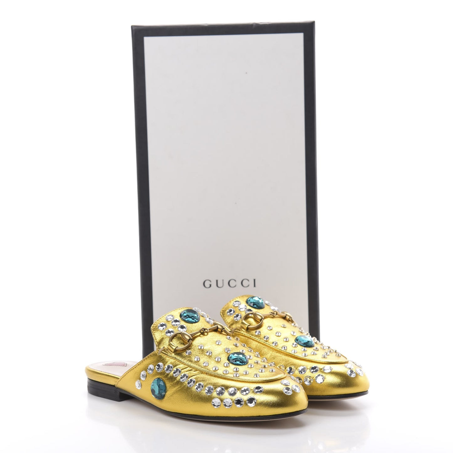 Metallic Nappa Crystal Womens Princetown Slippers 35.5 Gold