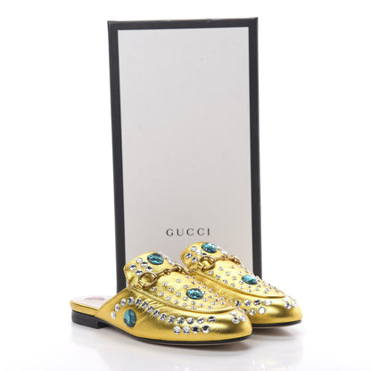 Gucci Metallic Nappa Crystal Womens Princetown Slippers 35.5 Gold 9 of 9