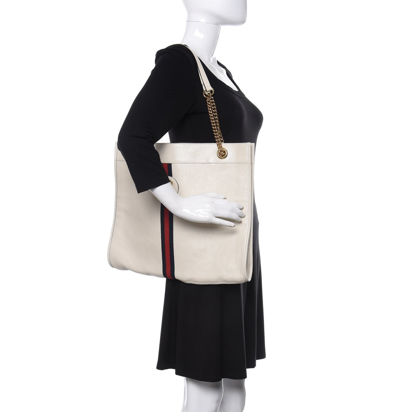Suede Calfskin Large Rajah Chain Tote White