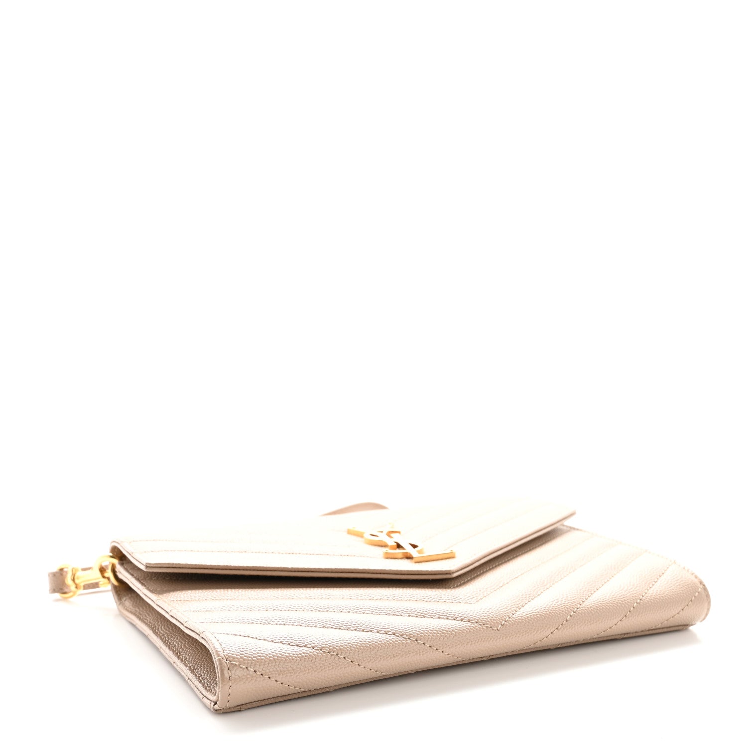 Saint Laurent Grain De Poudre Matelasse Chevron Monogram Envelope Clutch Dark Beige 4 of 11