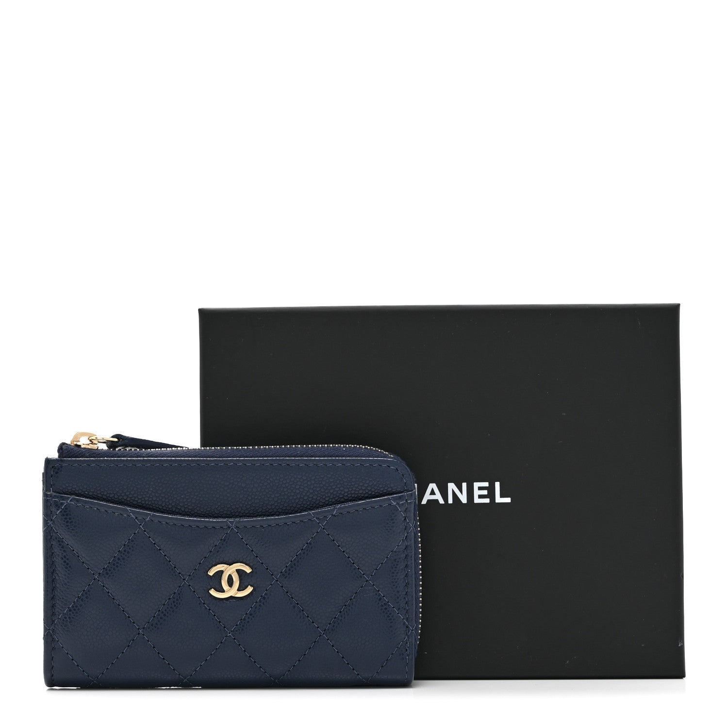 Chanel Caviar Quilted CC Zip Around Card Holder Navy 1841374