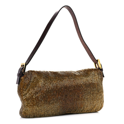 Fendi Beaded Baguette Beige Gold 3 of 21