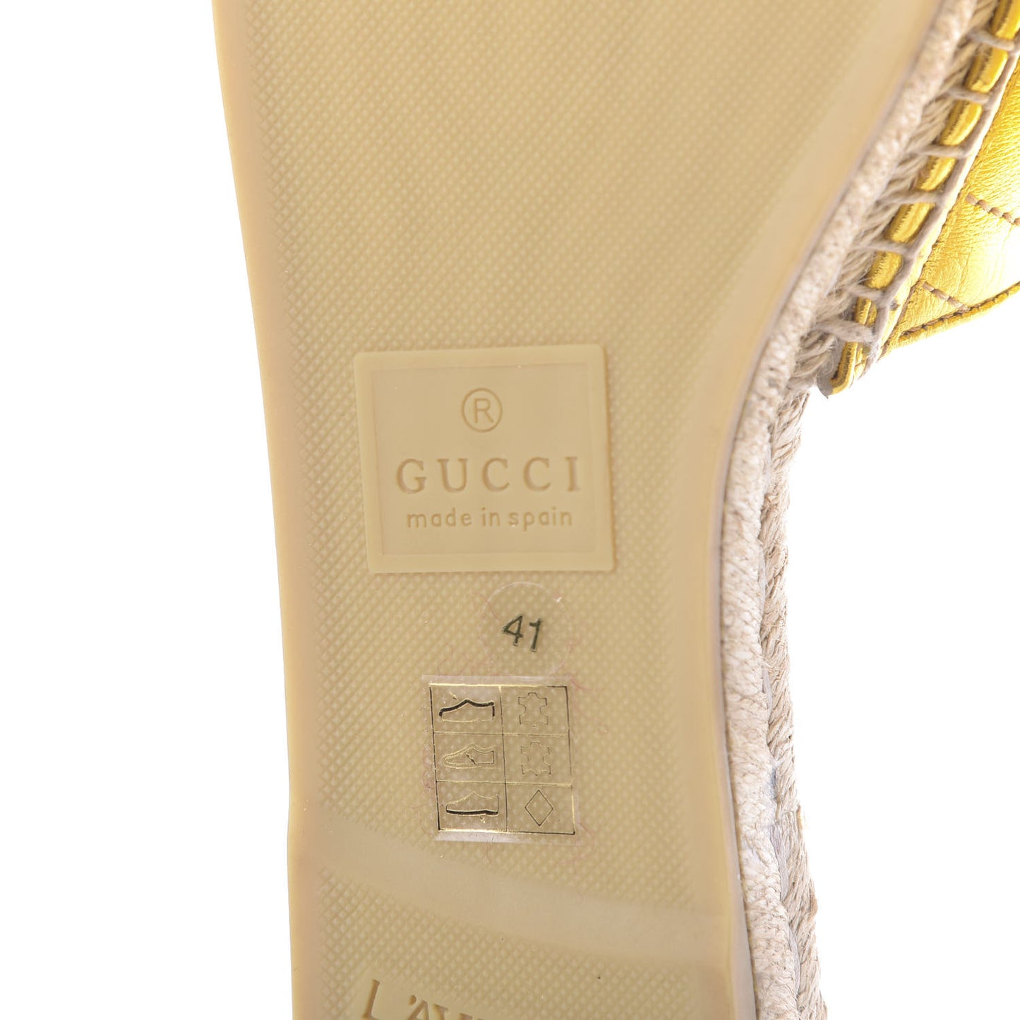 Metallic Nappa Matelasse GG Marmont Espadrille Slide Sandals 41 Oro