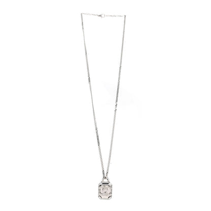 Chanel Crystal Baguette CC Mirror Pendant Necklace Silver 3 of 5