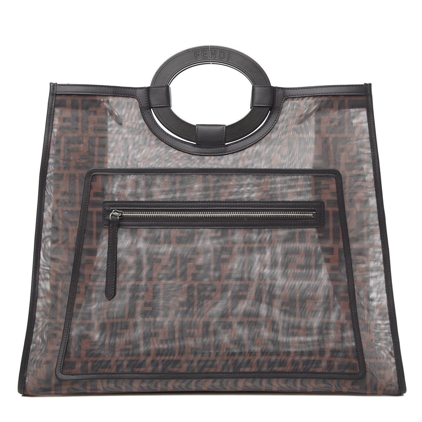 Mesh Vitello Century Cuoio FF 1974 Large Runaway Shopper Tote Marrone Black Ebano