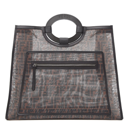 Fendi Mesh Vitello Century Cuoio FF 1974 Large Runaway Shopper Tote Marrone Black Ebano 1 of 10