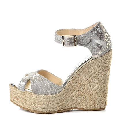Jimmy Choo Metallic Printed Suede Pallis Wedge Sandals 36 Light Kaki 1 of 9