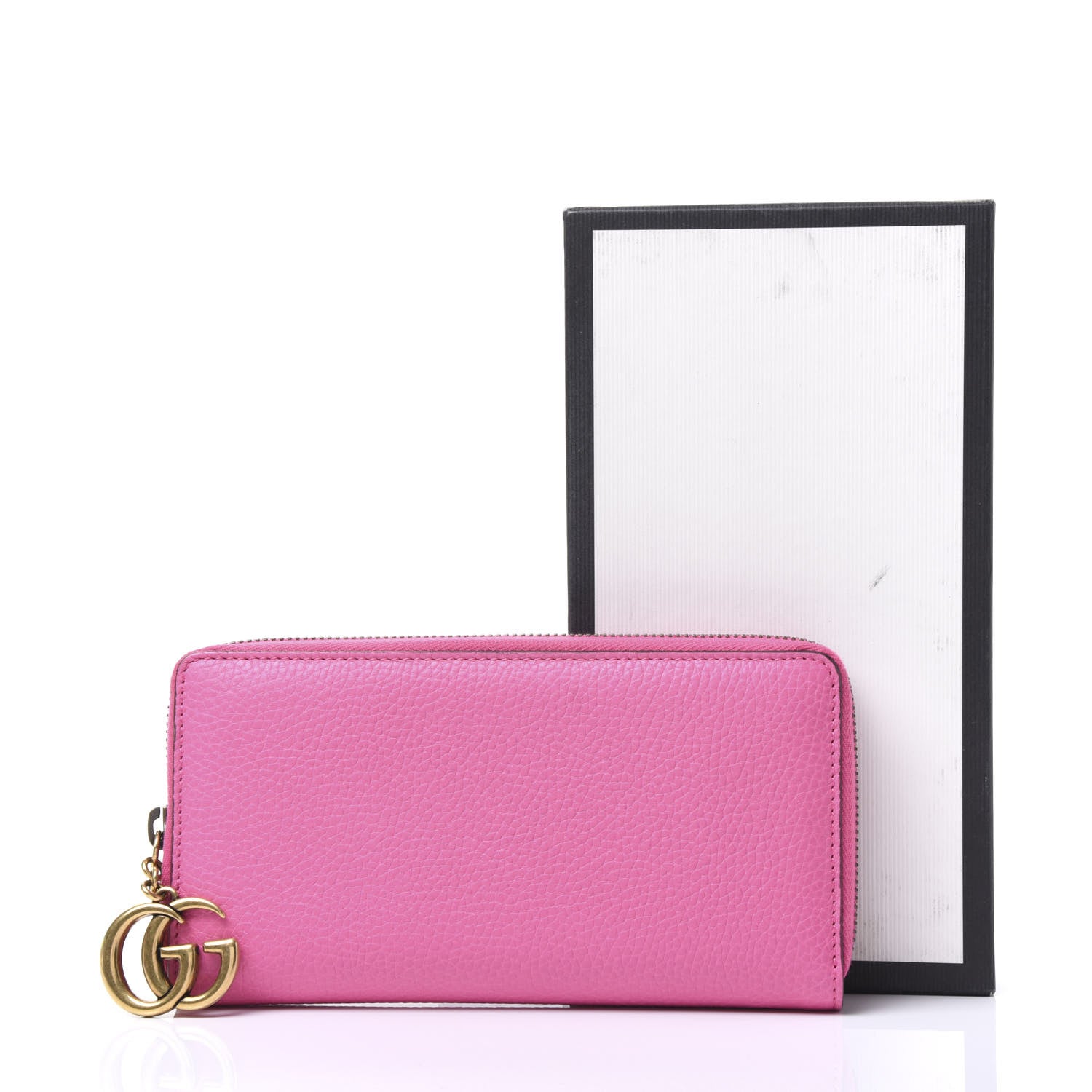 Gucci Cellarius Calfskin GG Marmont Charm Zip Around Wallet Pink Tropical Flower 9 of 9