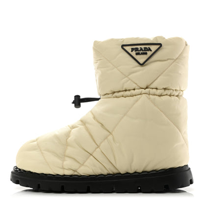 Prada Re-Nylon Piuma Triangle Logo Padded Drawcord 20mm Snow Boots 37 Avorio 1 of 8