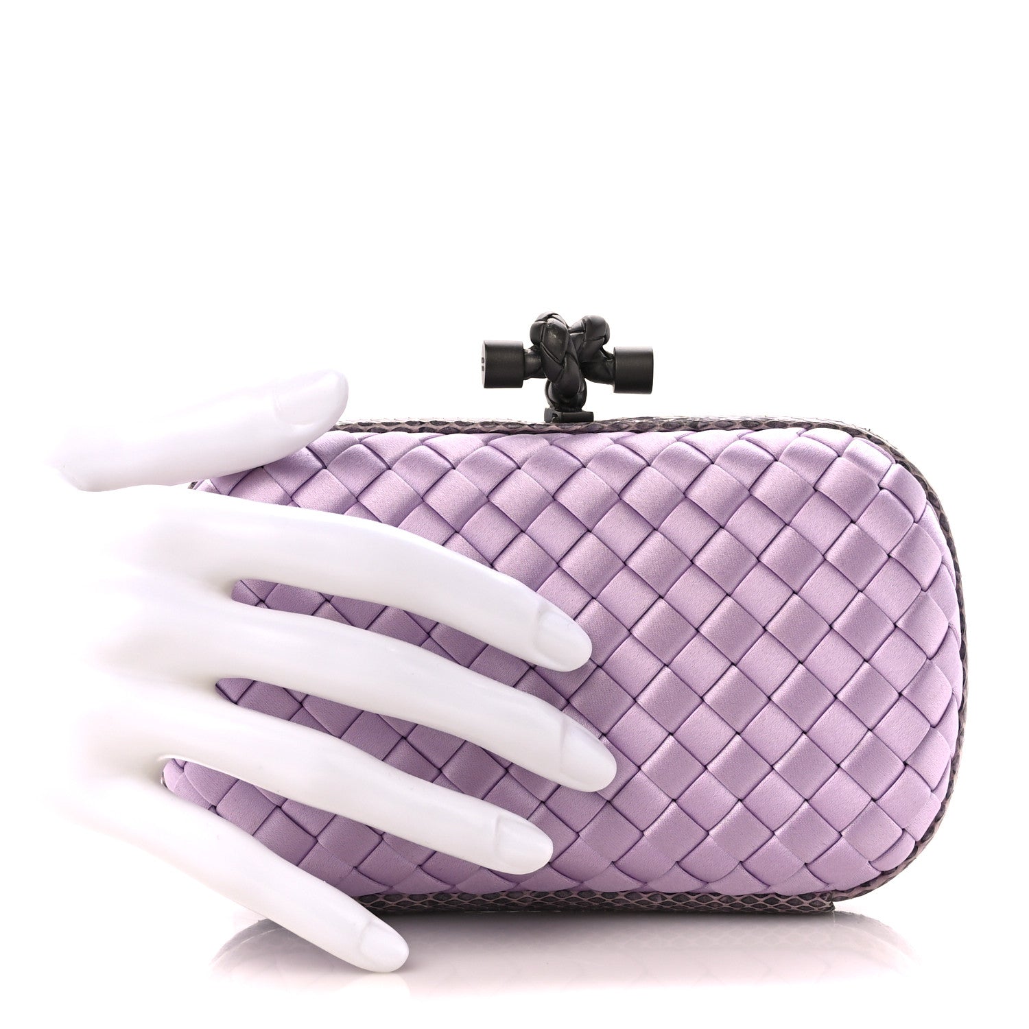 Bottega Veneta Satin Intreccio Impero Ayers Knot Clutch Lilac 2 of 9