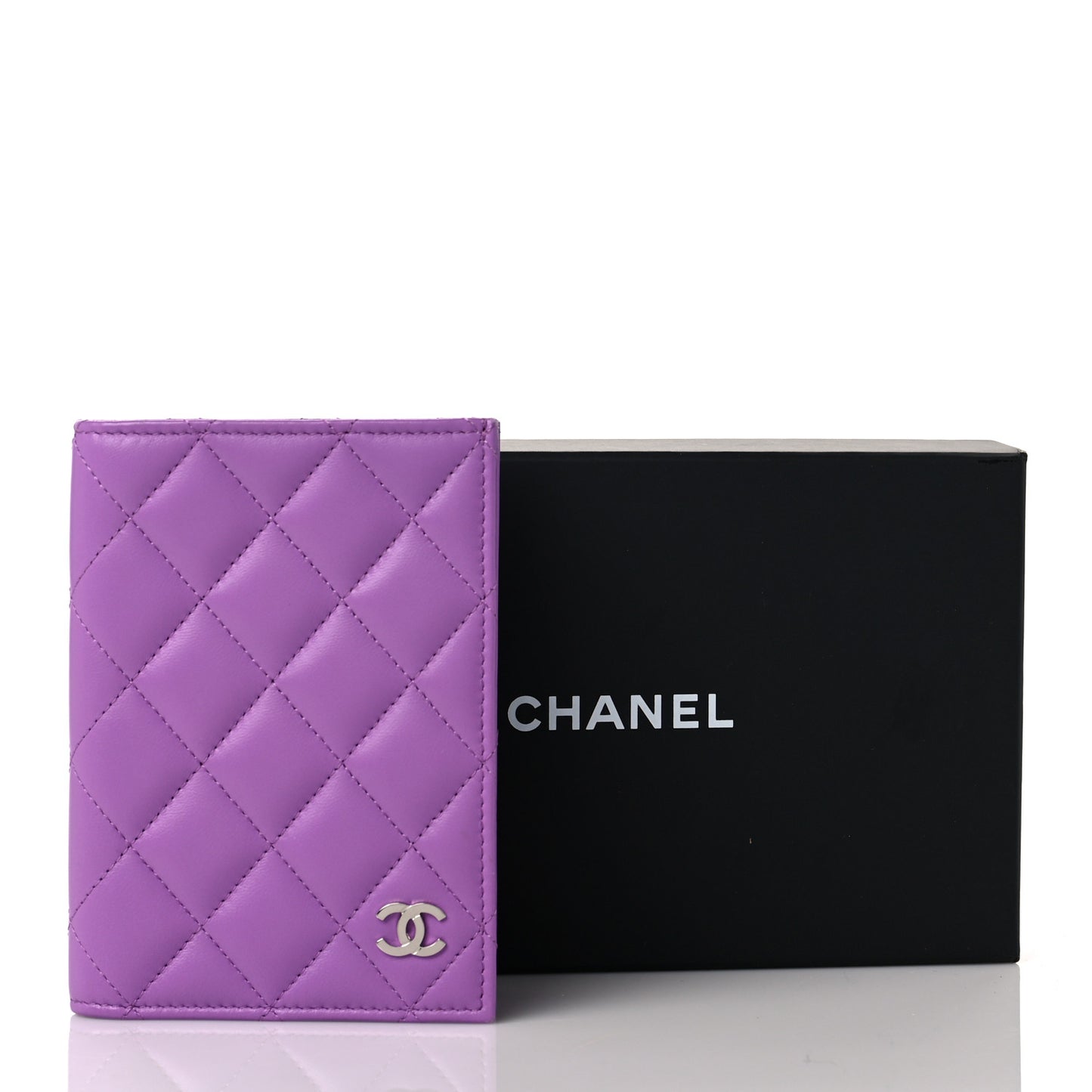 Lambskin Quilted Passport Holder Purple