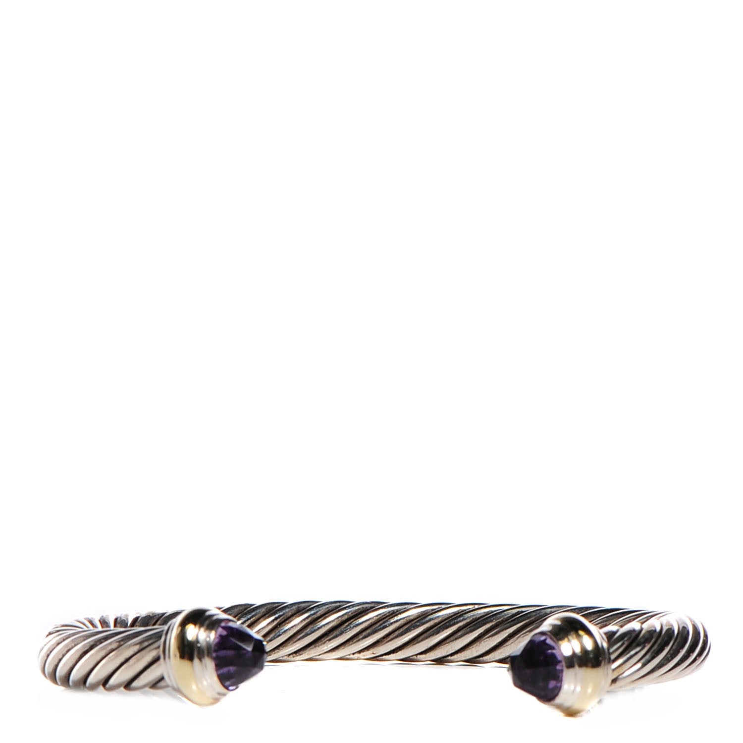David Yurman Sterling Silver 14K Yellow Gold Amethyst 7mm Cable Classics Bracelet 1 of 4