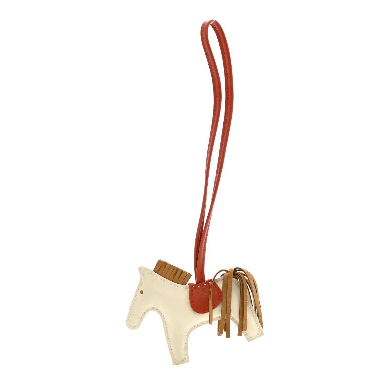 Hermes Milo Lambskin Grigri Rodeo Horse Bag Charm PM Craie Sesame Cornaline 1 of 3