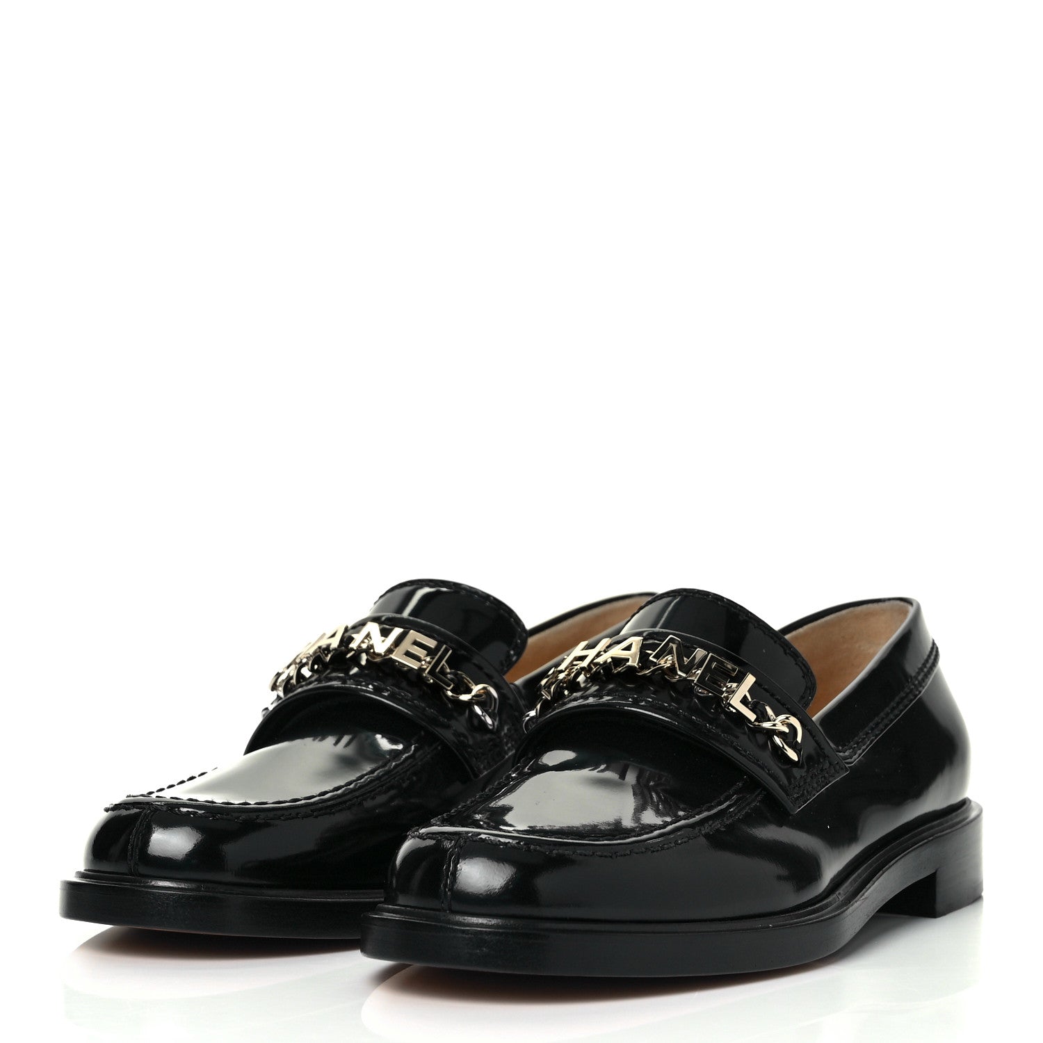 Chanel Shiny Calfskin Logo Loafers 37 Black 3 of 10