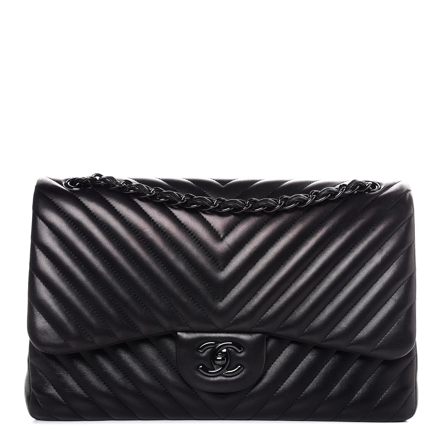 Lambskin Chevron Quilted Jumbo Double Flap So Black