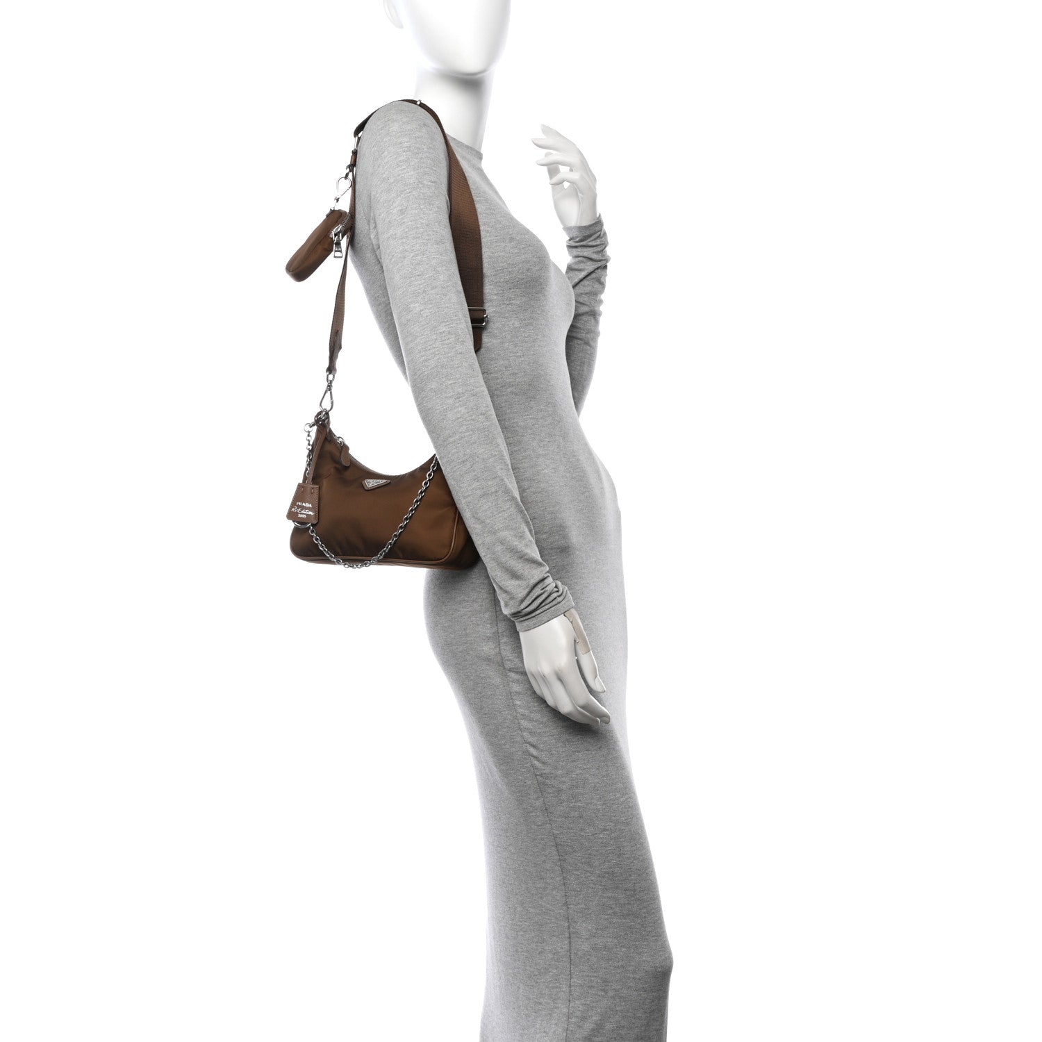 Prada Tessuto Nylon Saffiano Re-Edition 2005 Shoulder Bag Cacao 2 of 11