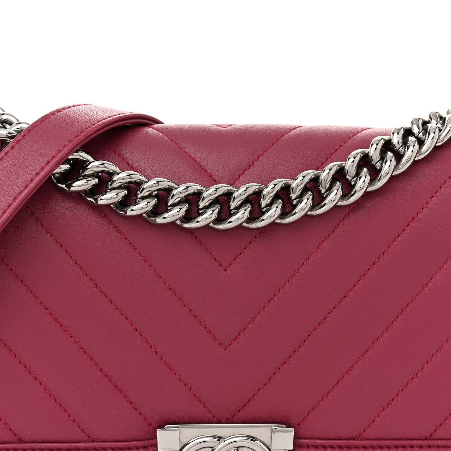 Calfskin Chevron Quilted Medium Boy Flap Dark Pink
