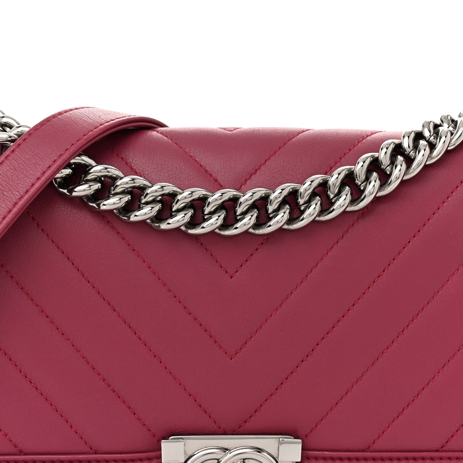 Chanel Calfskin Chevron Quilted Medium Boy Flap Dark Pink 8 of 10