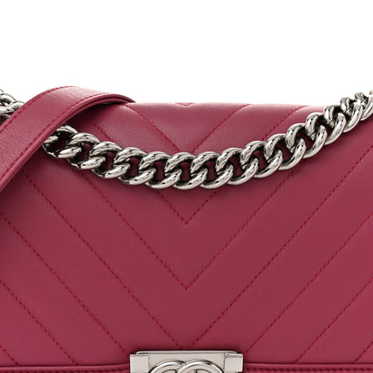 Chanel Calfskin Chevron Quilted Medium Boy Flap Dark Pink 8 of 10