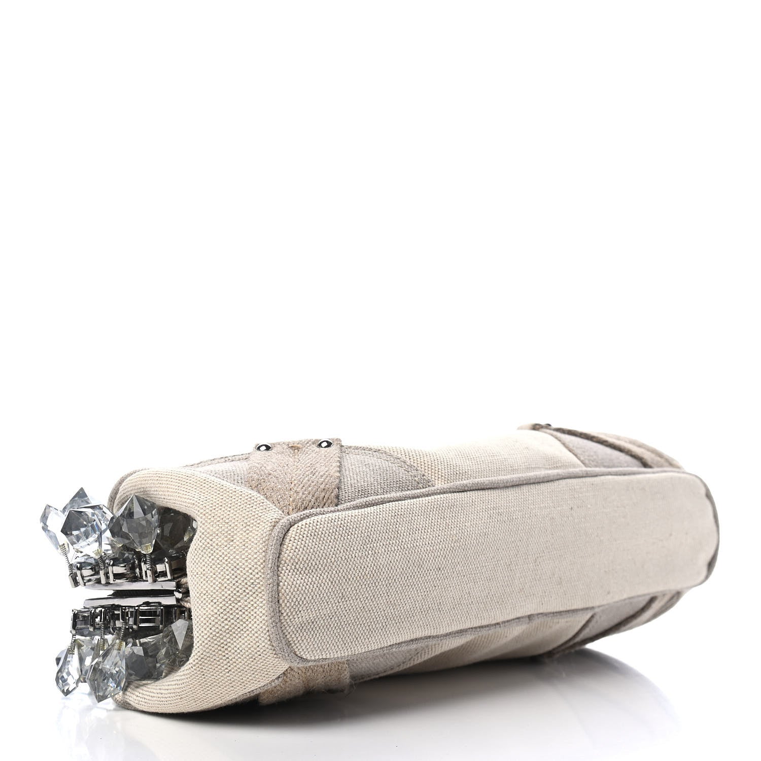 Prada Canvas Mistolino Crystal Cluster Frame Clutch Naturale 4 of 9