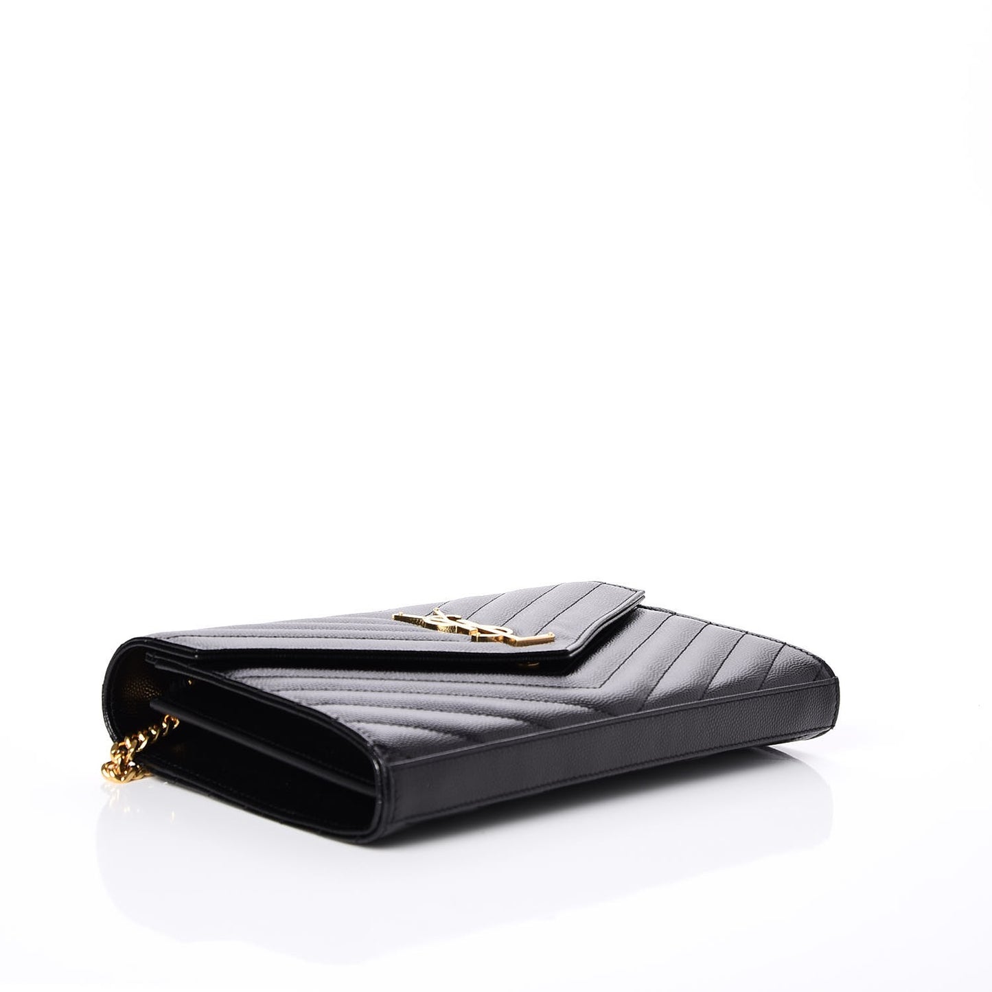 Grain De Poudre Matelasse Chevron Monogram Chain Wallet Black