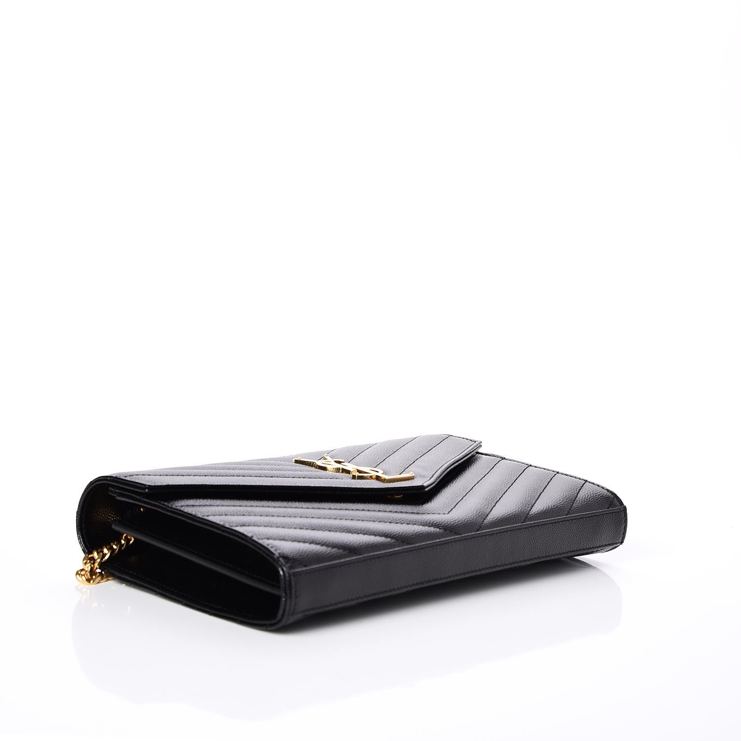 Saint Laurent Grain De Poudre Matelasse Chevron Monogram Chain Wallet Black 4 of 8
