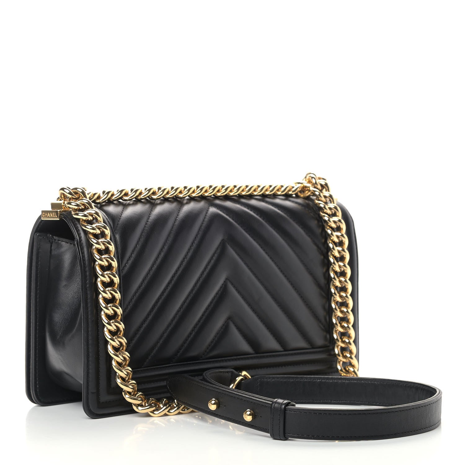 Chanel Calfskin Chevron Quilted Medium Boy Flap Black 3 of 13