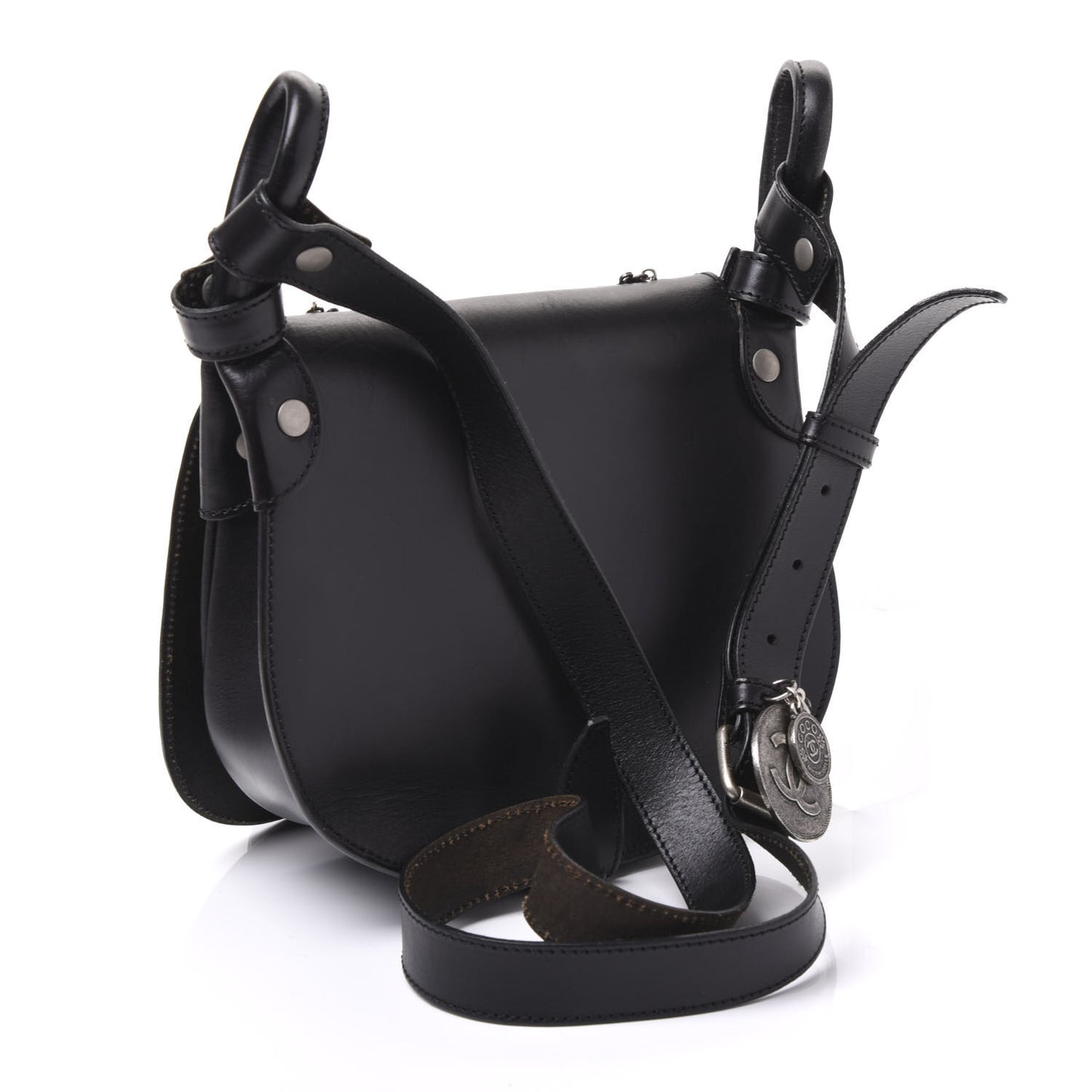 Calfskin Medallion Coins Saddle Bag Black