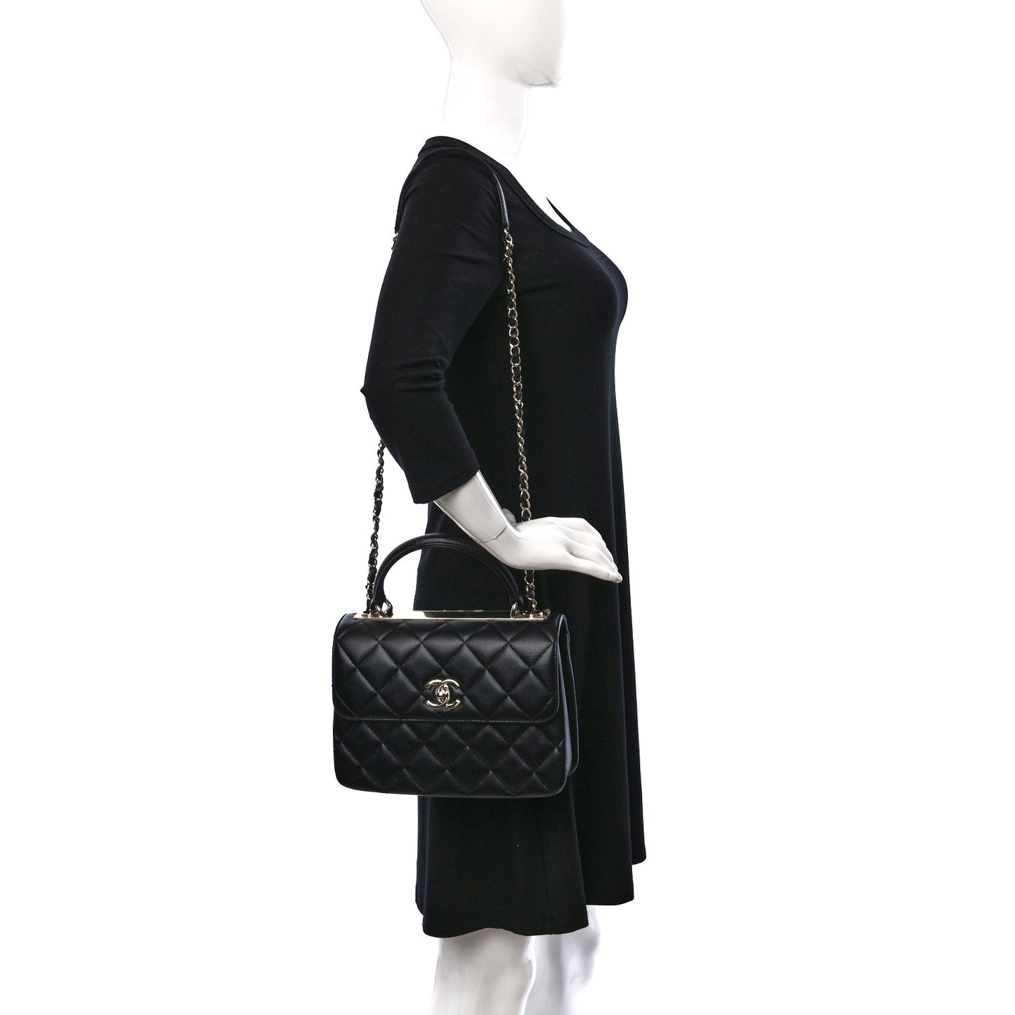 Lambskin Quilted Small Trendy CC Dual Handle Flap Bag Black