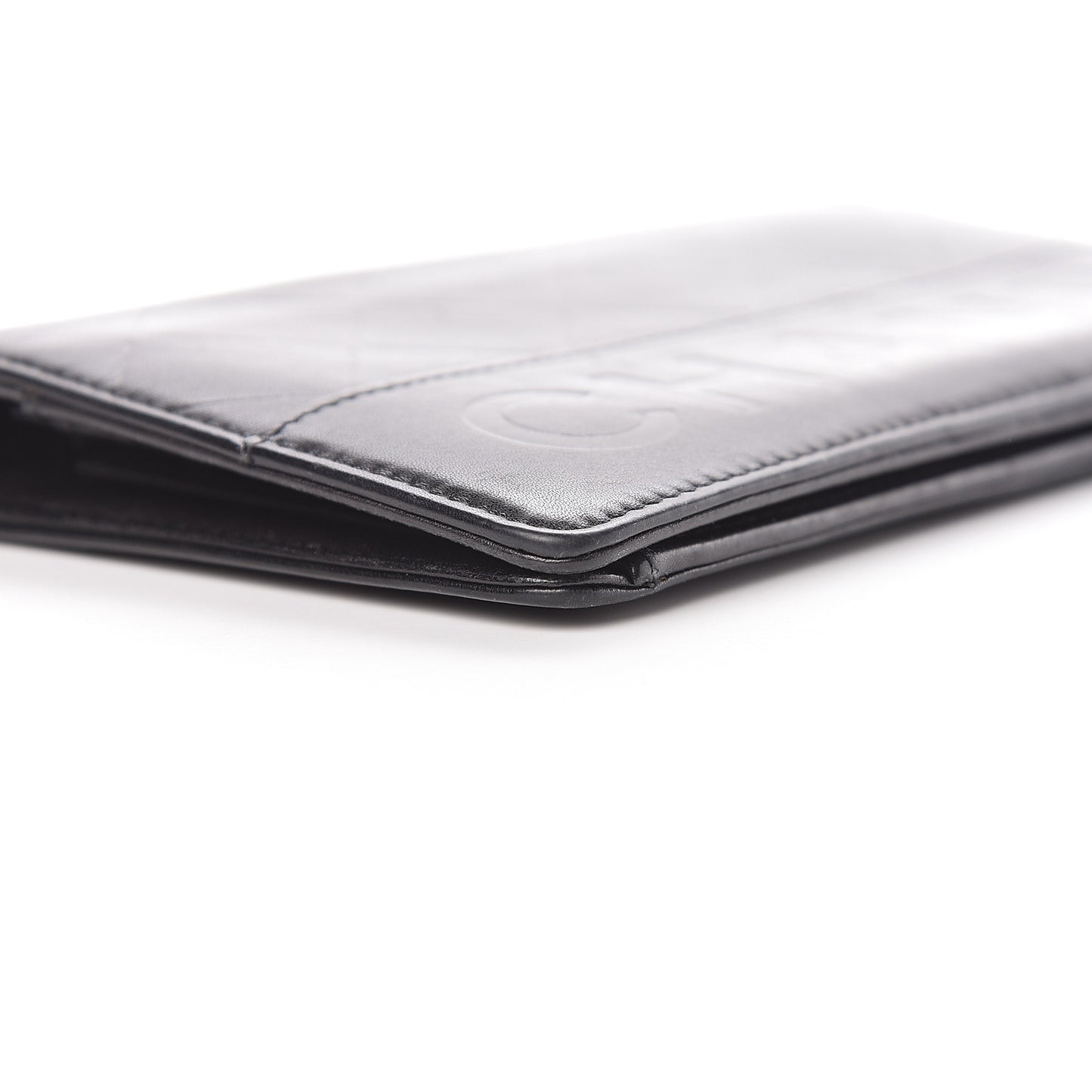 Lambskin Embossed Logo Yen Wallet Black