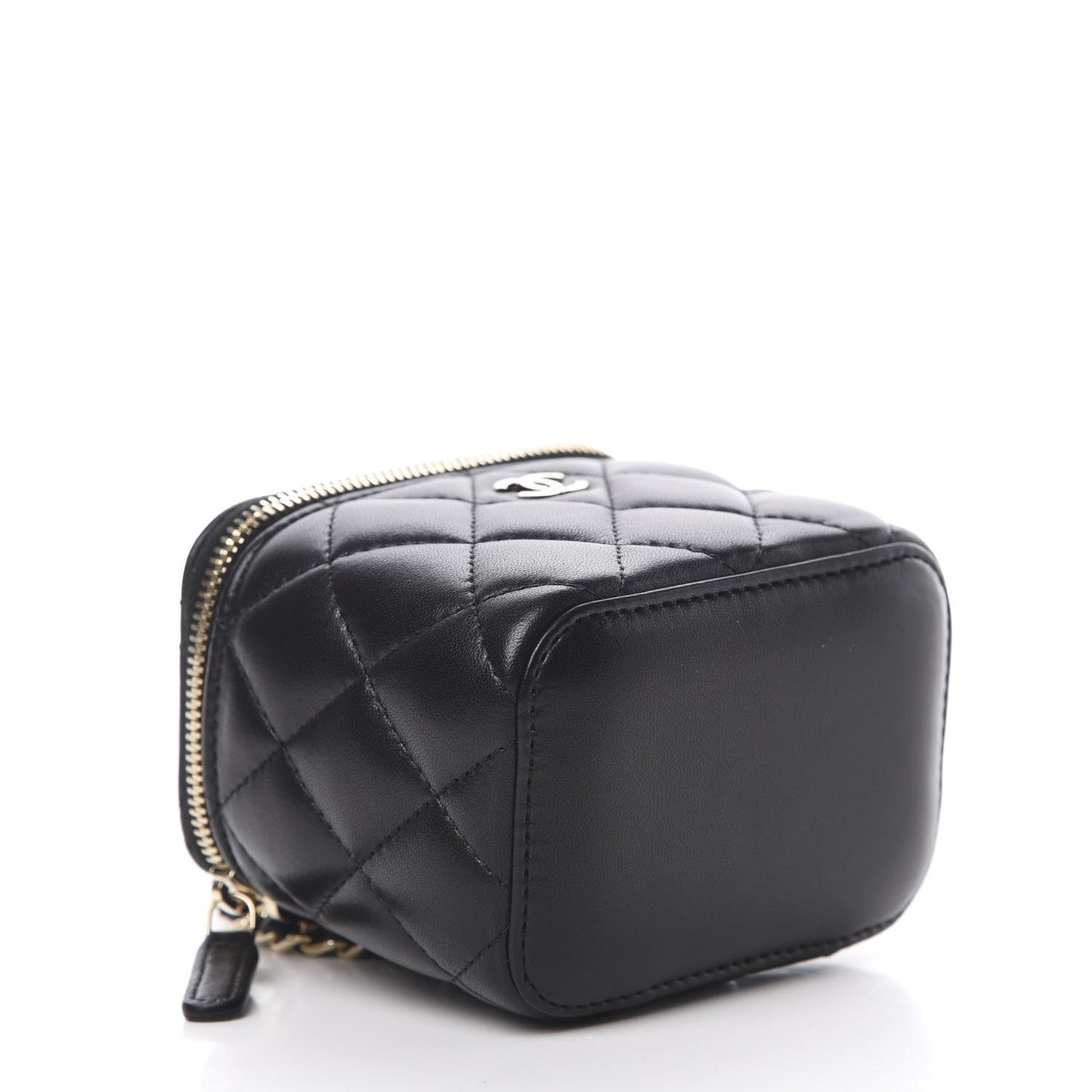 Lambskin Quilted Mini Vanity Case With Chain Black