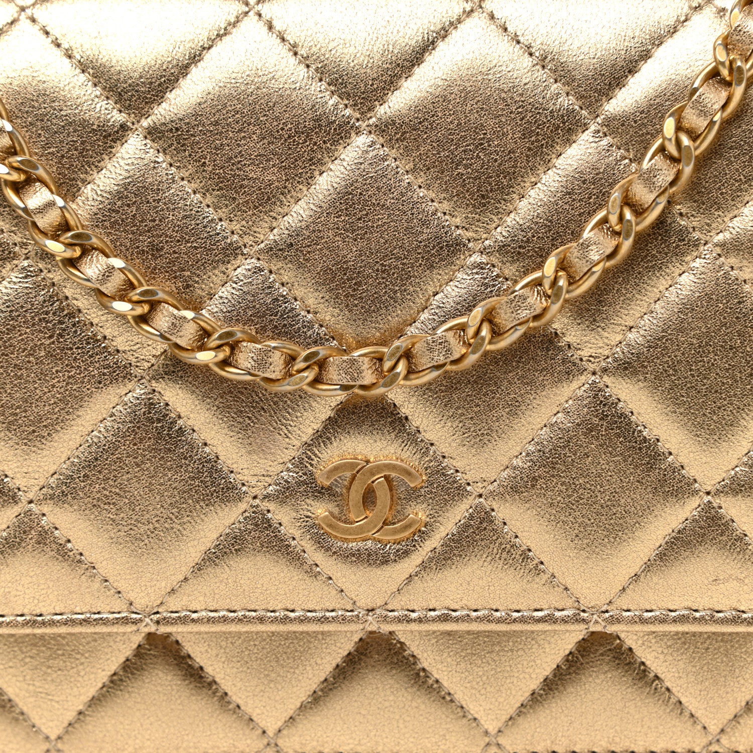 Chanel Metallic Lambskin Quilted Wallet On Chain WOC Gold 8 of 13