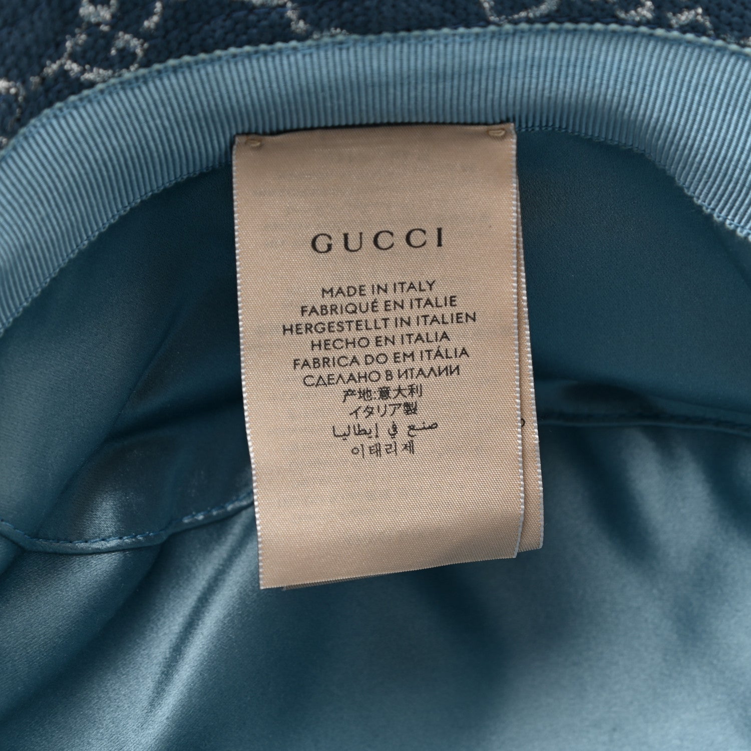 Gucci Canvas Lame GG Monogram Bucket Hat M Light Blue Silver 5 of 5