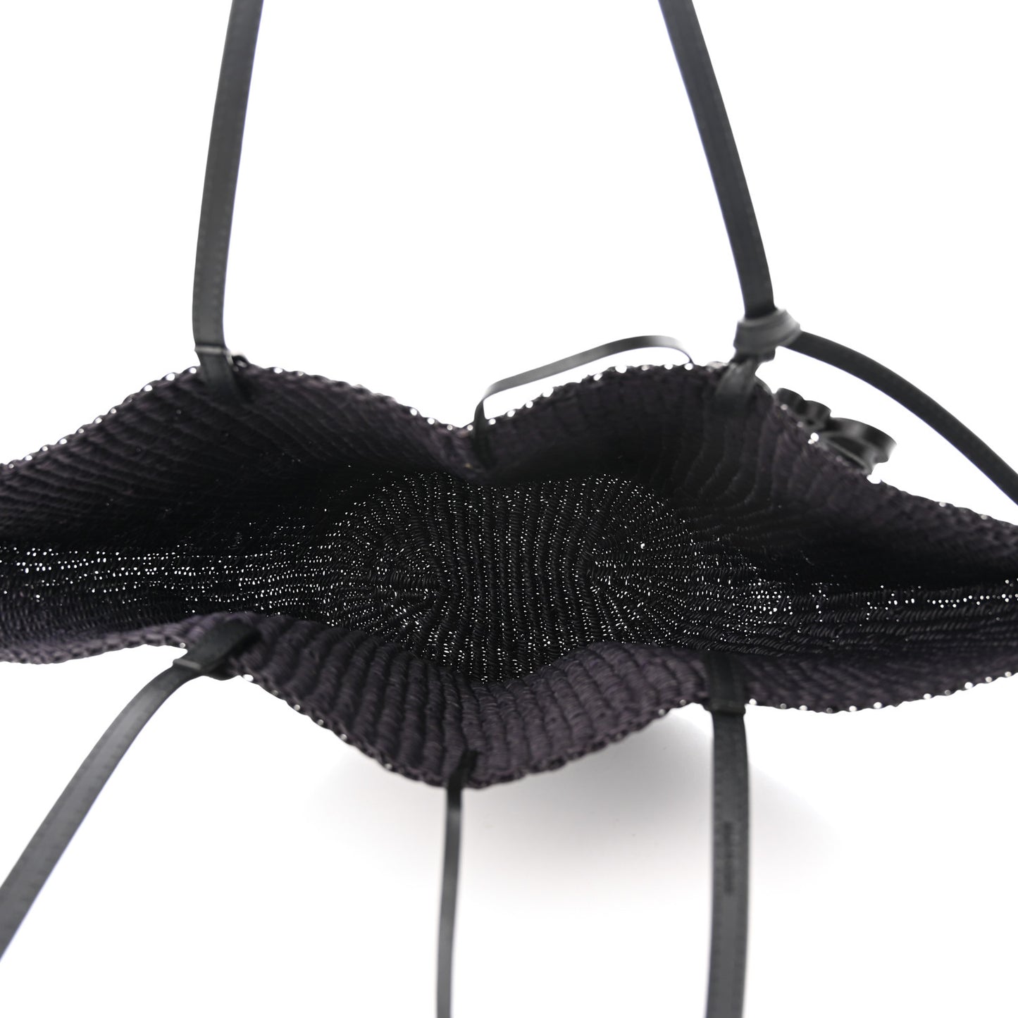Calfskin Raffia Small Anagram Basket Tote Bag Black