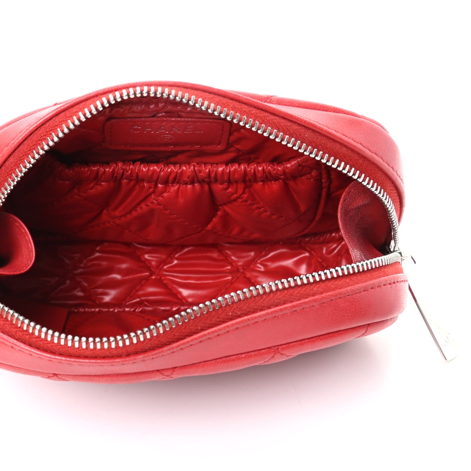 Chanel Lambskin Quilted Small Curvy Pouch Cosmetic Case Red 5 of 7