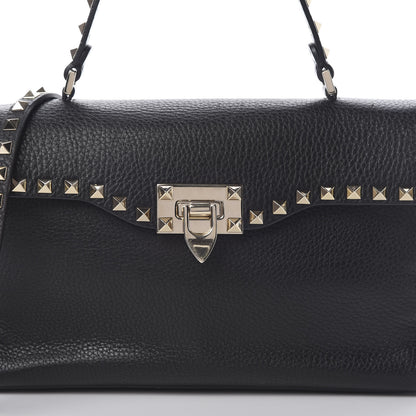 Valentino Garavani Pebbled Calfskin Small Rockstud Single Handle Flap Bag Black 7 of 10