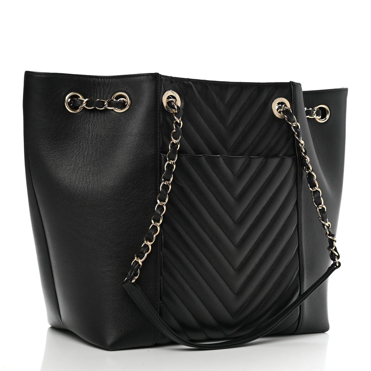Calfskin Quilted Large Daily Shopping Bag Black
