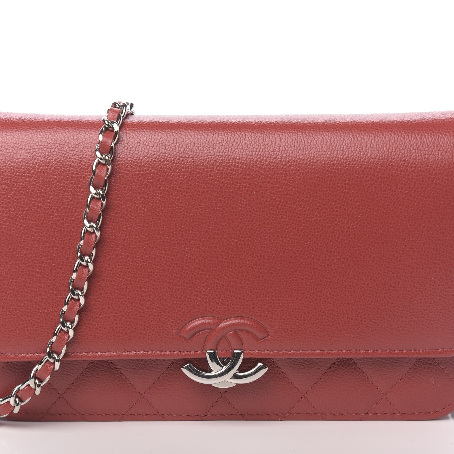 Chanel Grained Calfskin Quilted CC Box Wallet On Chain WOC Red 11 of 12