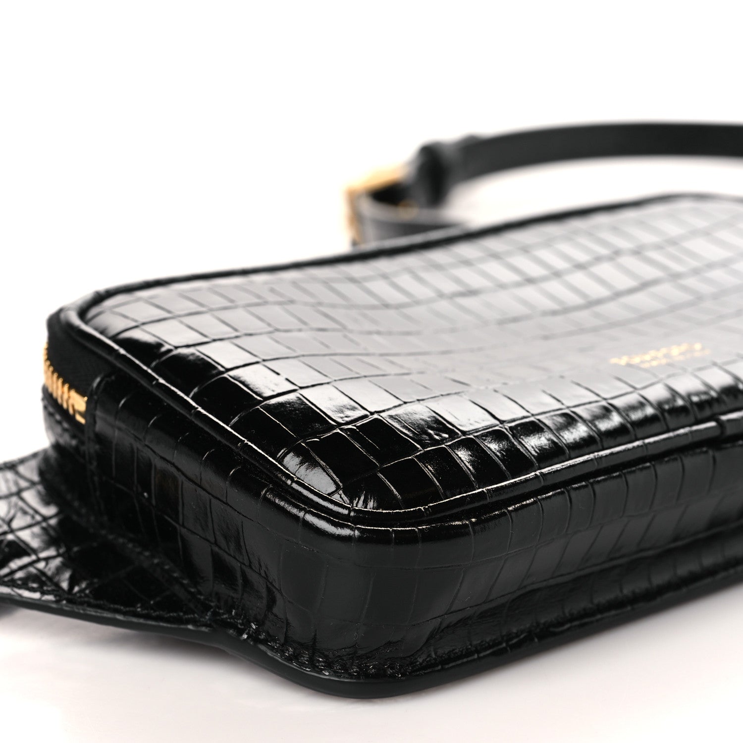 Tom Ford Calfskin Crocodile Embossed Small Zip Belt Bag Black 7 of 9