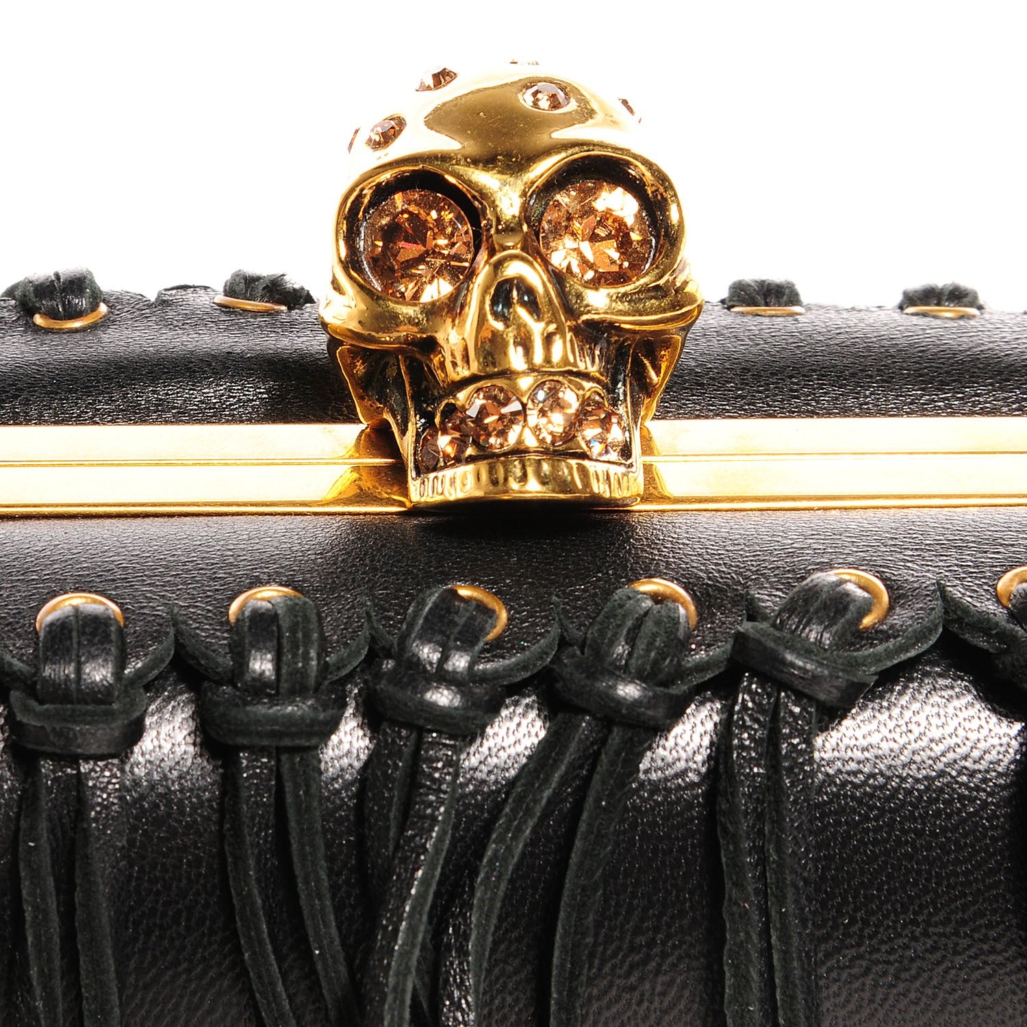 Alexander McQueen Leather Fringe Crystal Skull Box Clutch Black 10 of 10