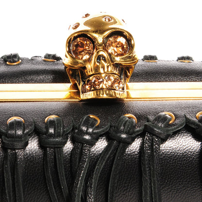 Alexander McQueen Leather Fringe Crystal Skull Box Clutch Black 10 of 10