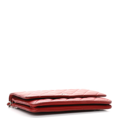 Chanel Lambskin Quilted Wallet On Chain WOC Red 4 of 14