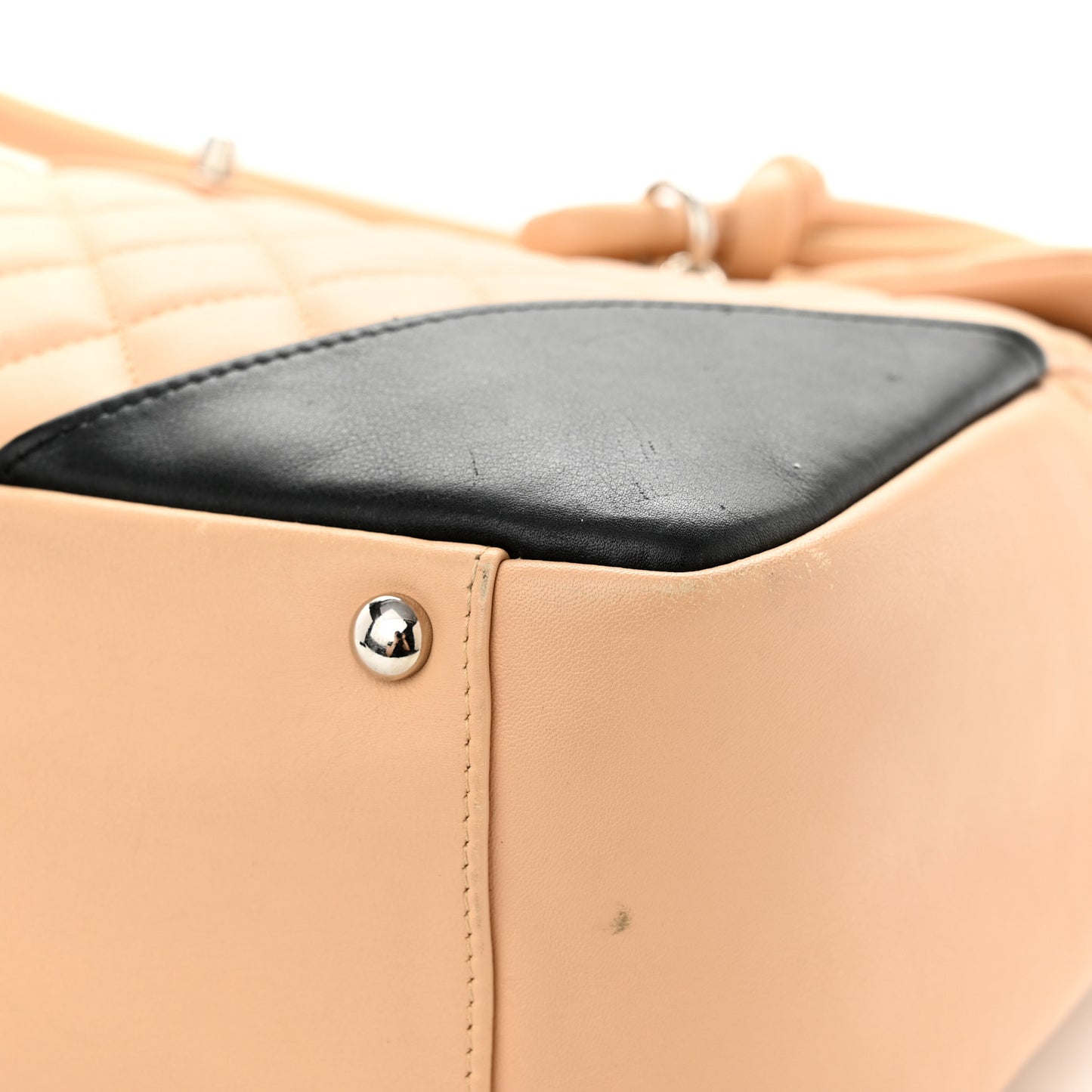 Calfskin Quilted Large Cambon Flap Beige Black Beige Black