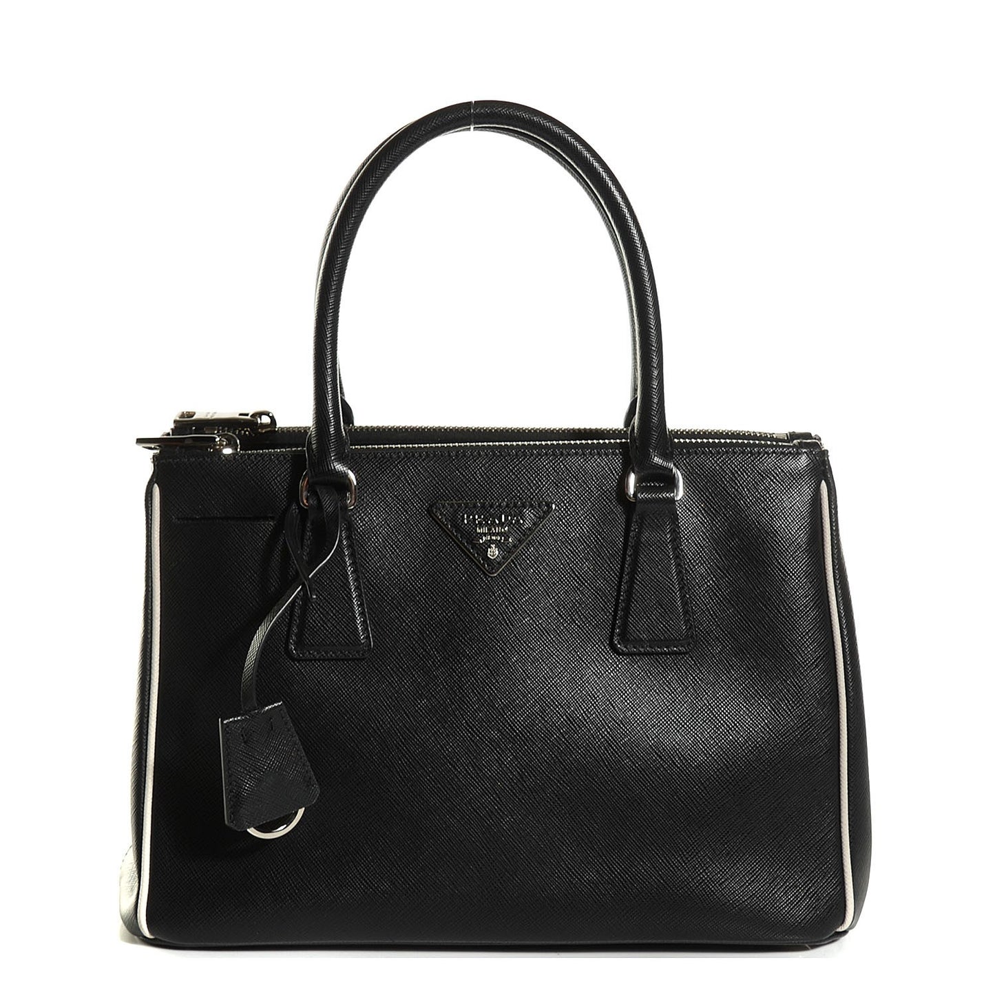 Saffiano Lux Small Double Zip Tote Black Talco