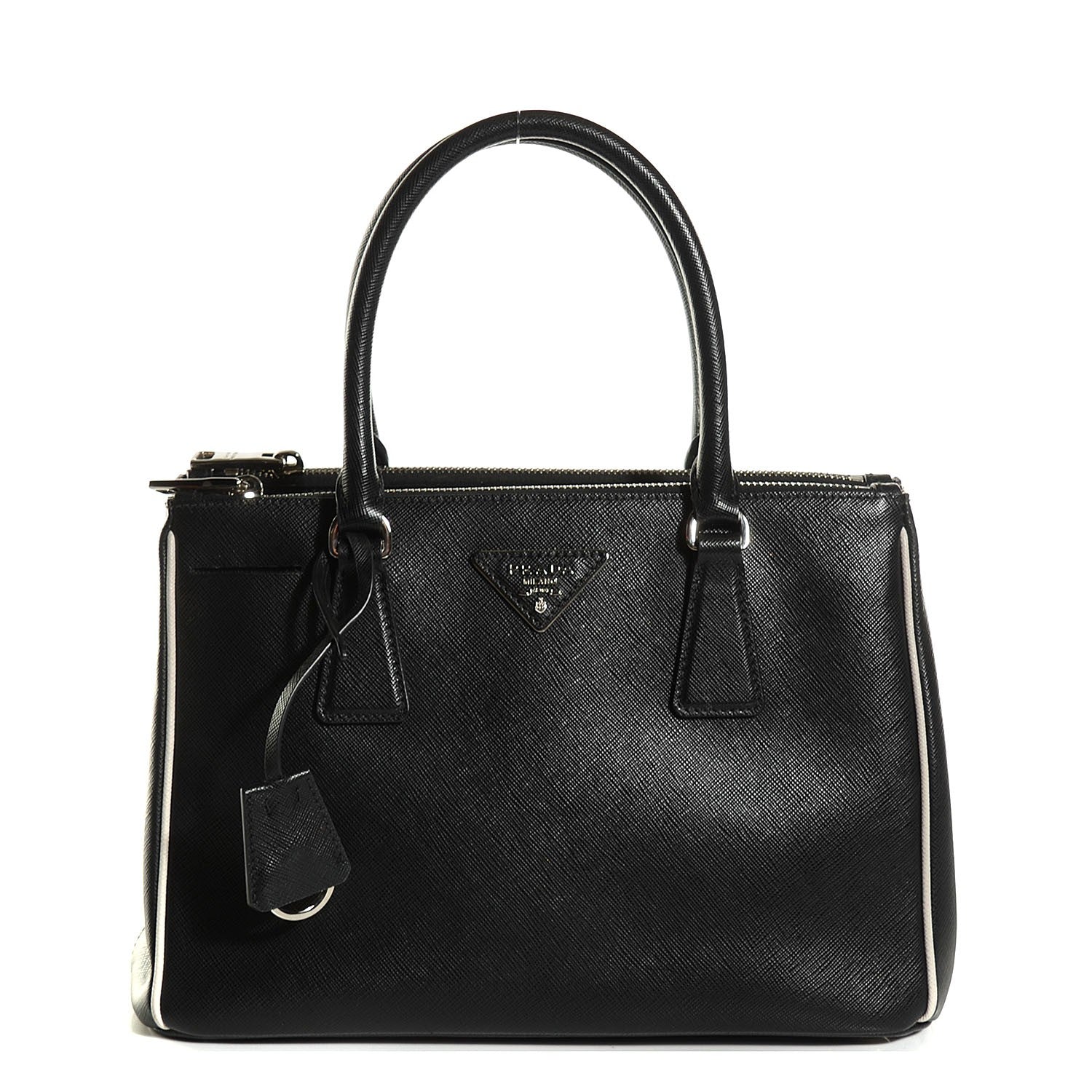 Prada Saffiano Lux Small Double Zip Tote Black Talco 1 of 10